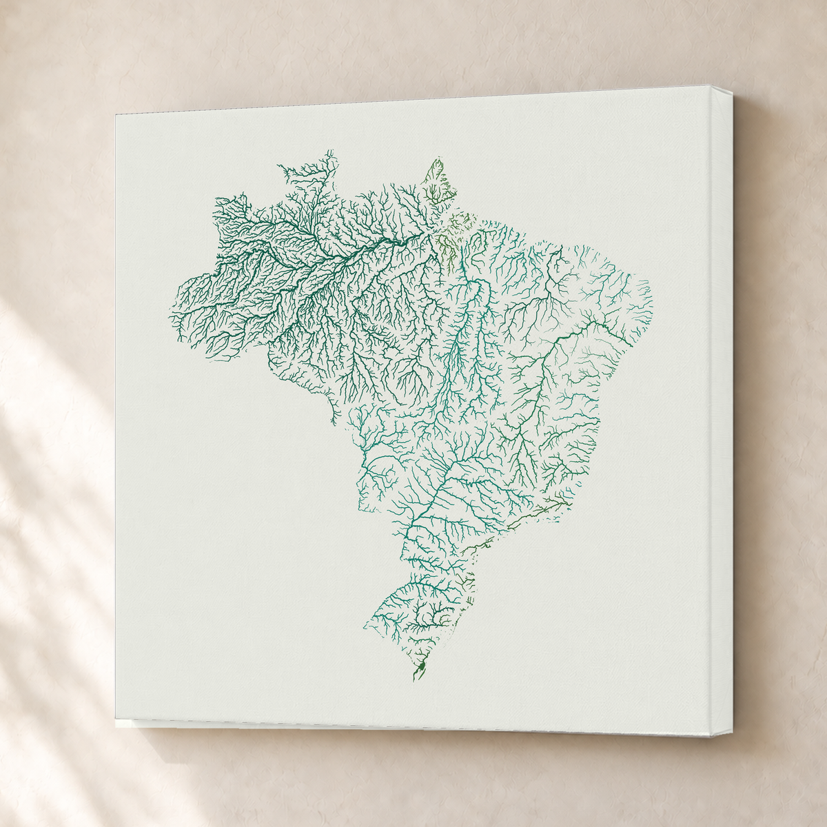 Beautiful Rivers — Brasil — Verde jade e porcelana, Canvas · 50 × 50 cm, Sem margem