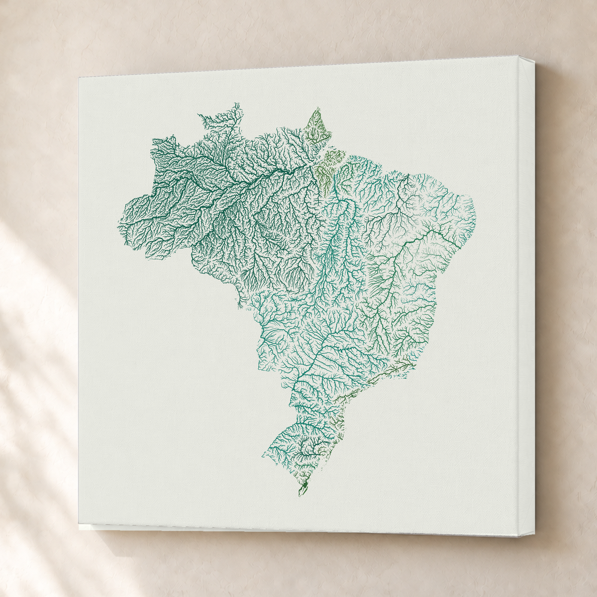 Beautiful Rivers — Brasil — Verde jade e porcelana, Canvas · 76 × 76 cm, Sem margem