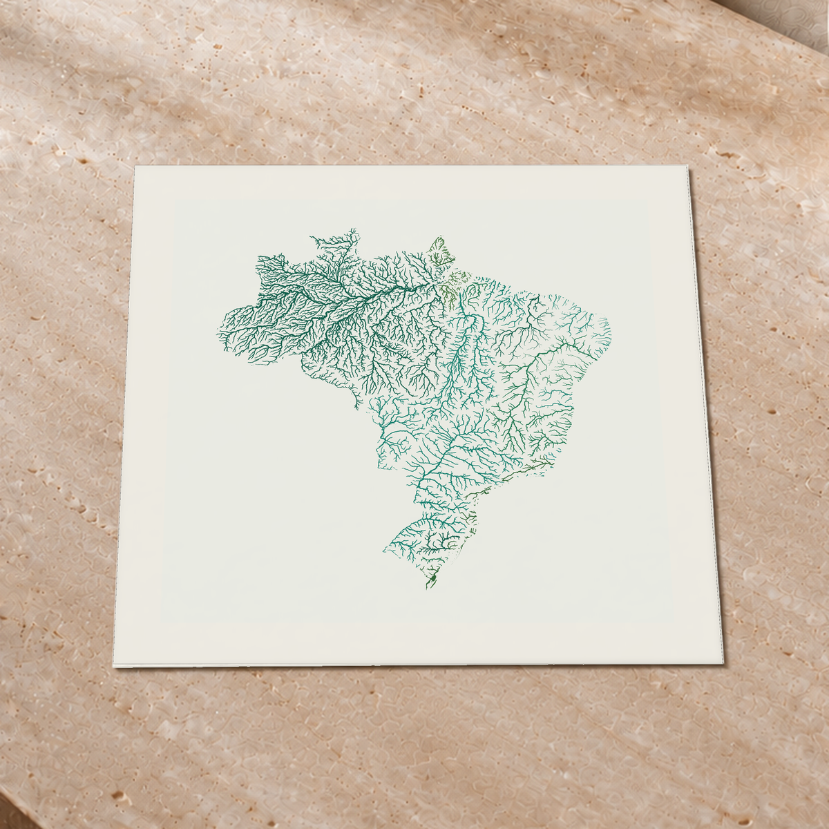 Beautiful Rivers — Brasil — Verde jade e porcelana, Impressão fine art · 50 × 50 cm, Margem branca