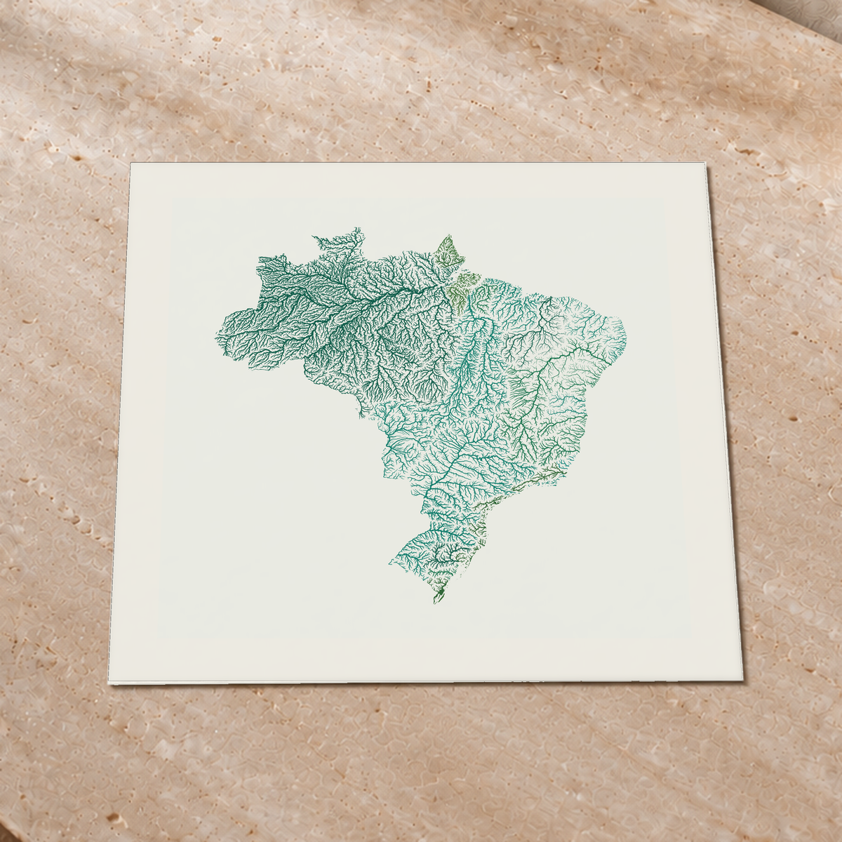 Beautiful Rivers — Brasil — Verde jade e porcelana, Impressão fine art · 76 × 76 cm, Margem branca