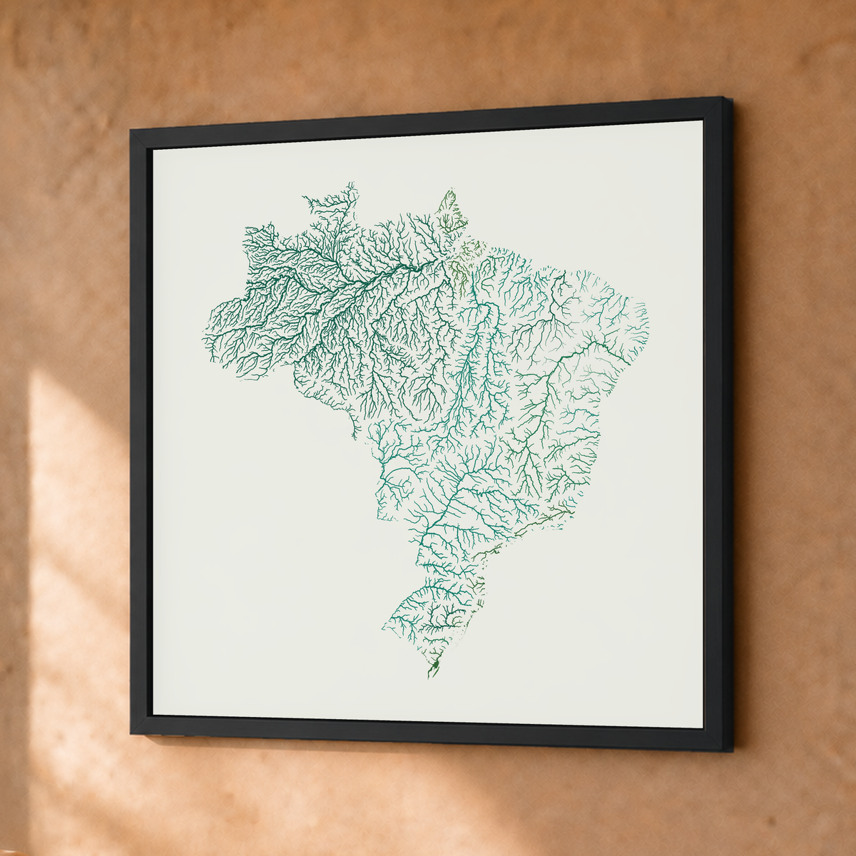 Beautiful Rivers — Brasil — Verde jade e porcelana, Fine art emoldurado · 30 × 30 cm, Preto · Sem margem
