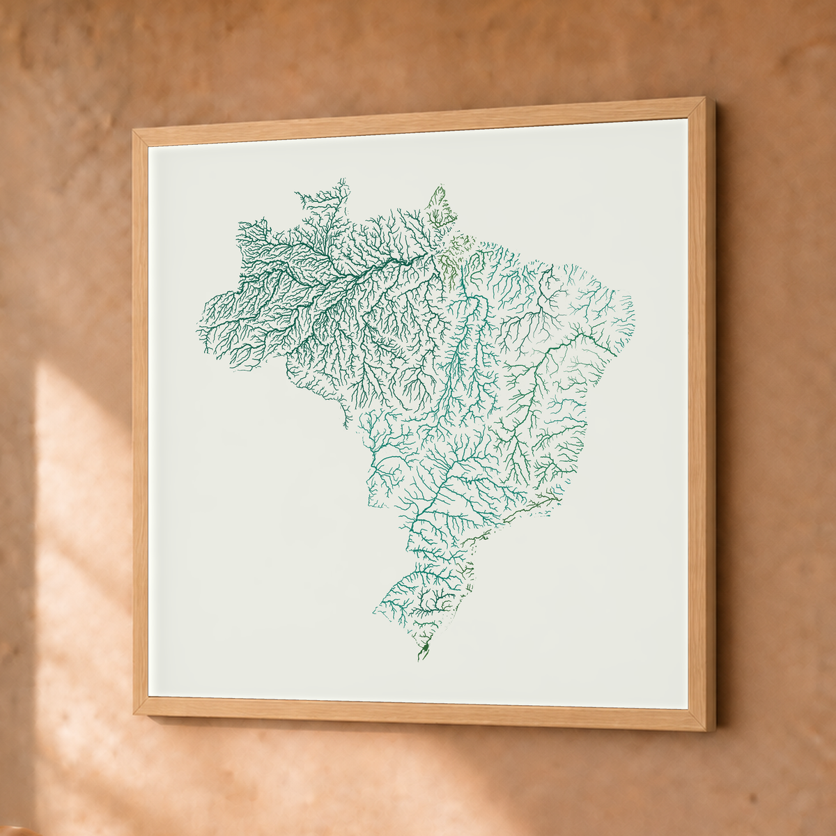 Beautiful Rivers — Brasil — Verde jade e porcelana, Fine art emoldurado · 30 × 30 cm, Natural · Sem margem