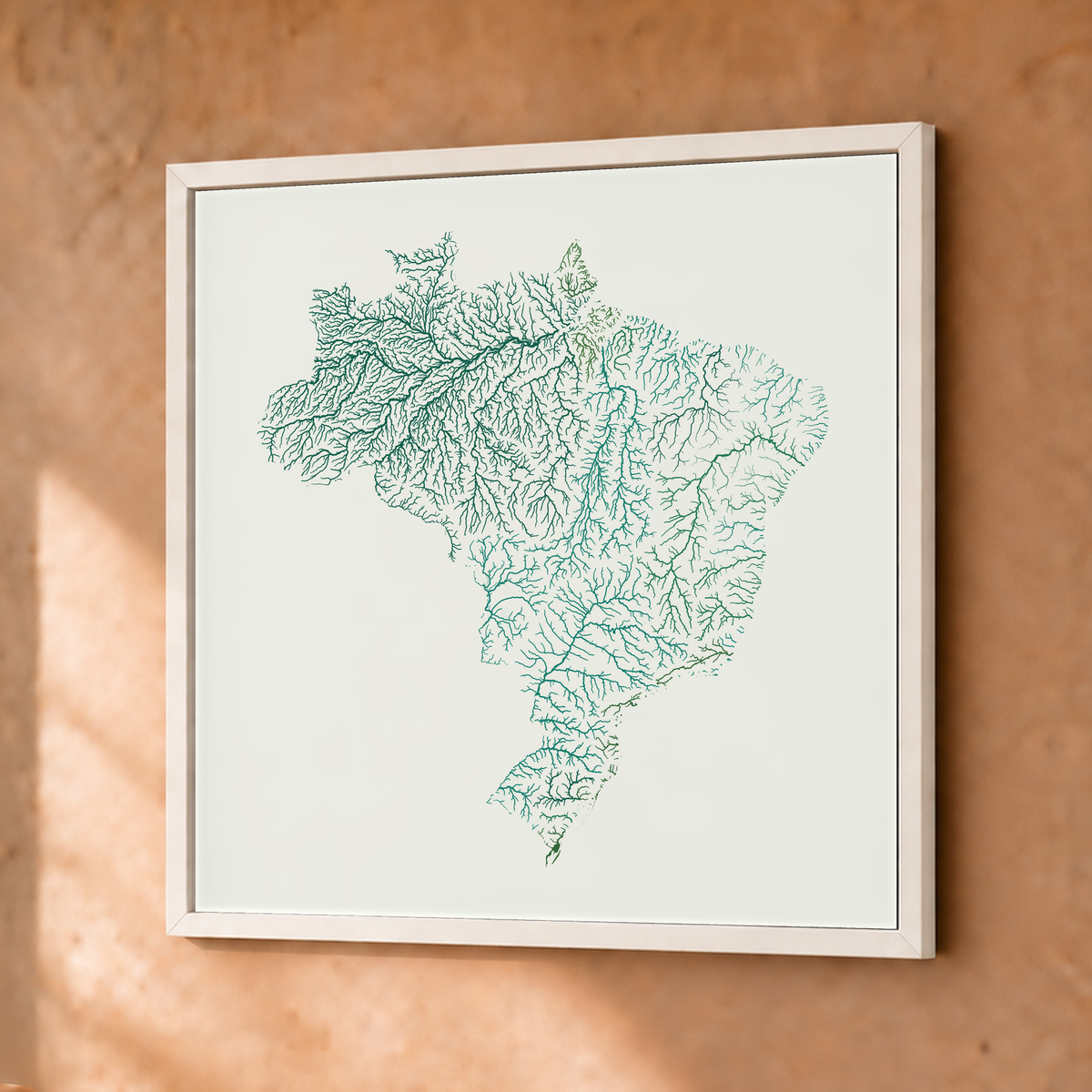 Beautiful Rivers — Brasil — Verde jade e porcelana, Fine art emoldurado · 30 × 30 cm, Branco · Sem margem