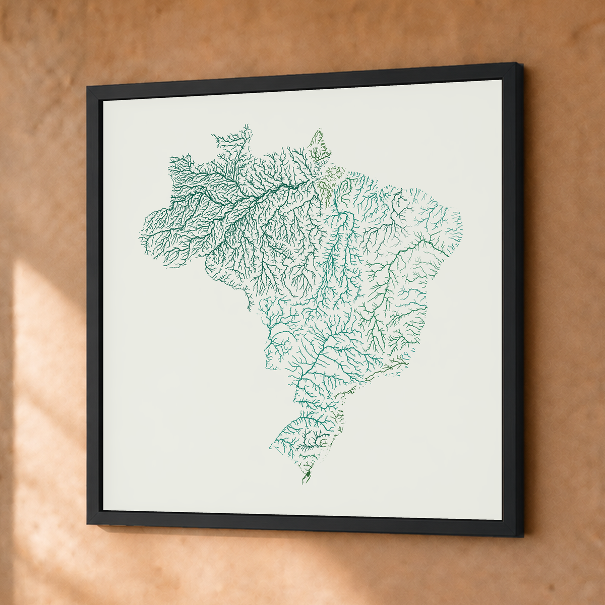Beautiful Rivers — Brasil — Verde jade e porcelana, Fine art emoldurado · 50 × 50 cm, Preto · Sem margem