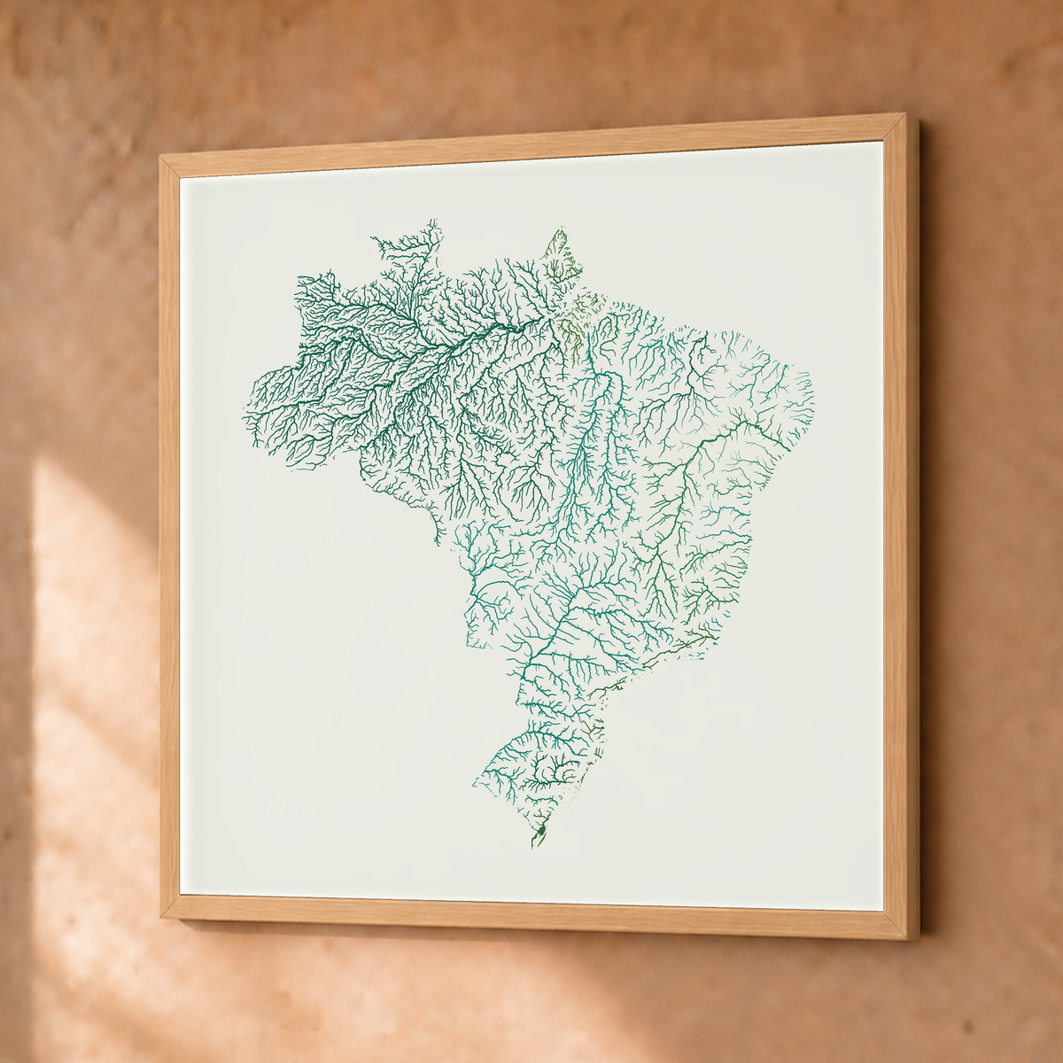 Beautiful Rivers — Brasil — Verde jade e porcelana, Fine art emoldurado · 50 × 50 cm, Natural · Sem margem