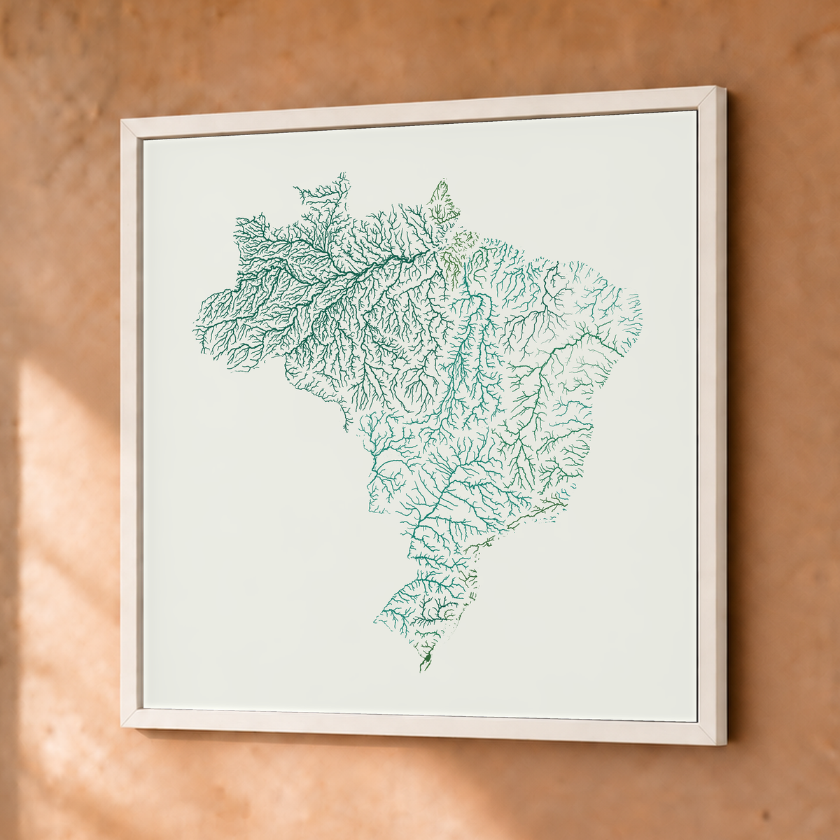 Beautiful Rivers — Brasil — Verde jade e porcelana, Fine art emoldurado · 50 × 50 cm, Branco · Sem margem