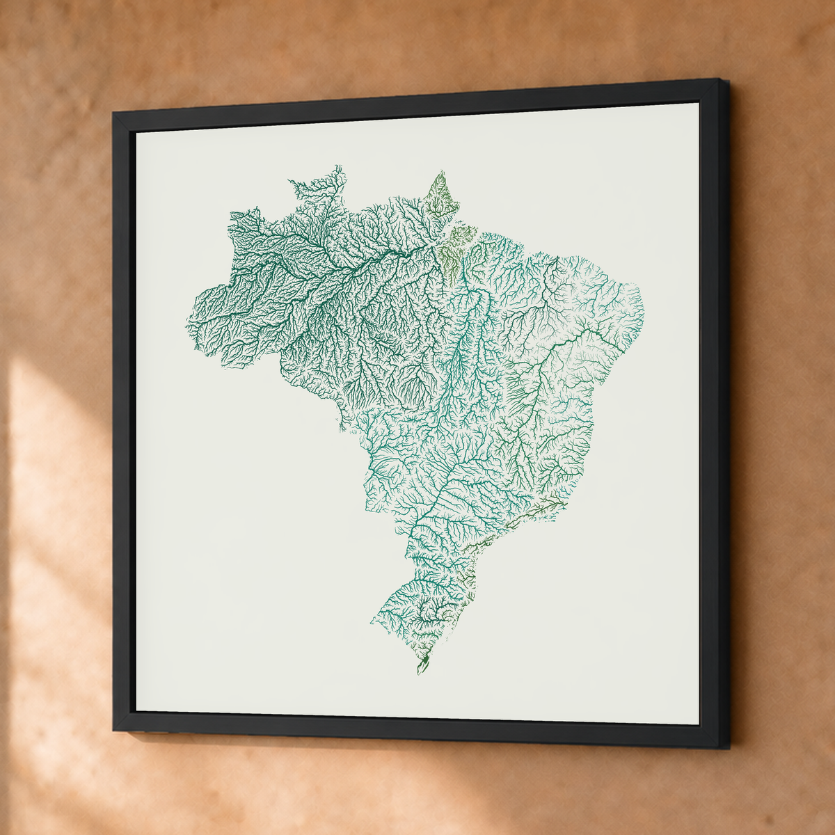 Beautiful Rivers — Brasil — Verde jade e porcelana, Fine art emoldurado · 76 × 76 cm, Preto · Sem margem