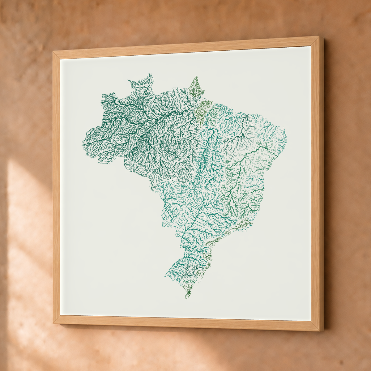 Beautiful Rivers — Brasil — Verde jade e porcelana, Fine art emoldurado · 76 × 76 cm, Natural · Sem margem