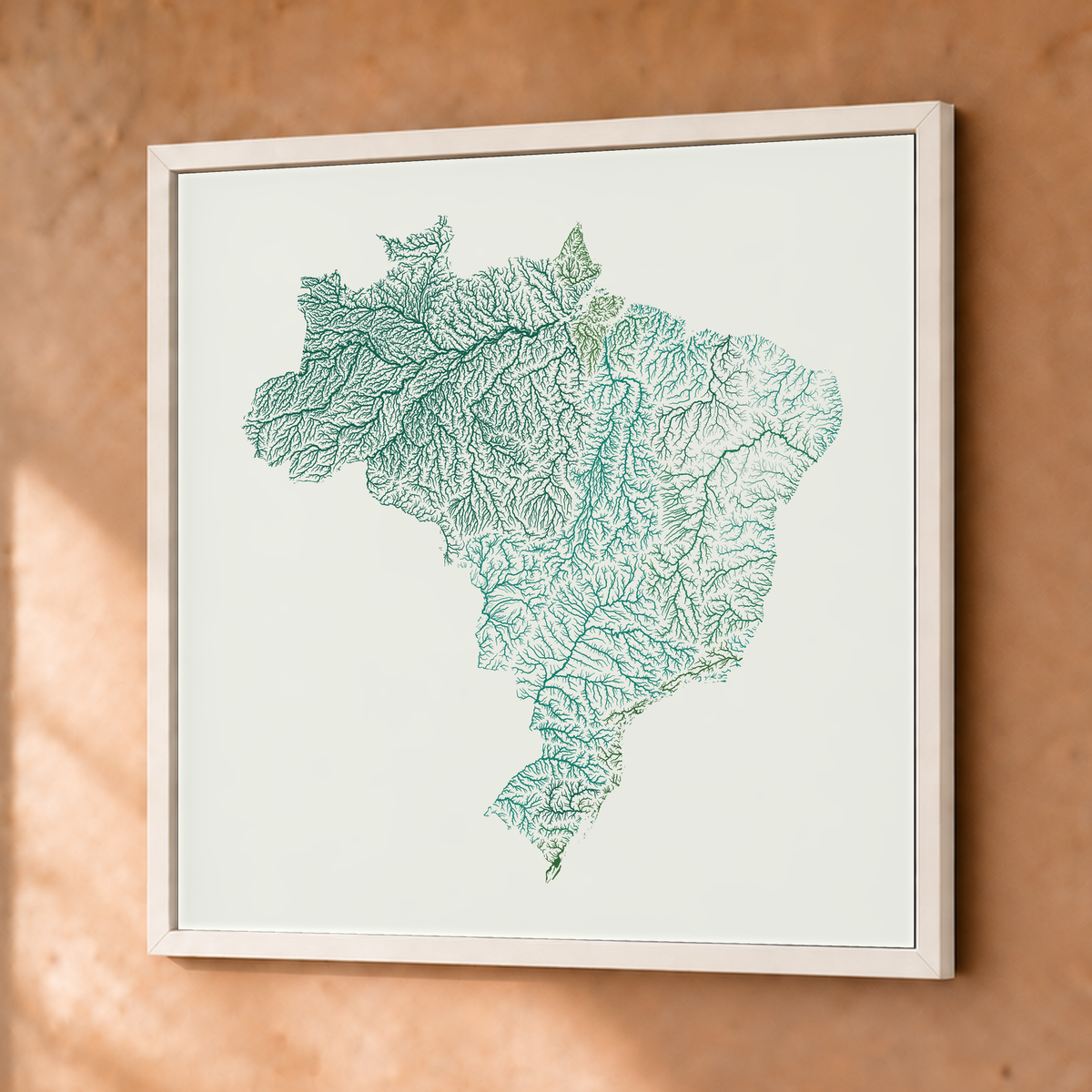 Beautiful Rivers — Brasil — Verde jade e porcelana, Fine art emoldurado · 76 × 76 cm, Branco · Sem margem