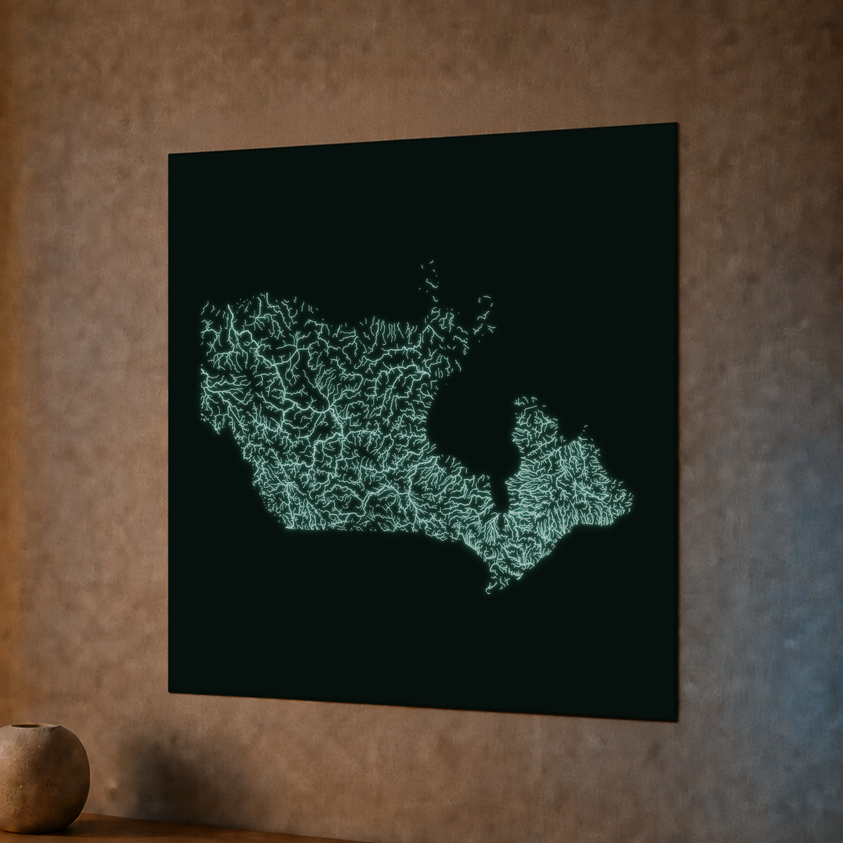 Mappa idrografica — Canada, poster fosforescente, 30 × 30 cm, vista notturna