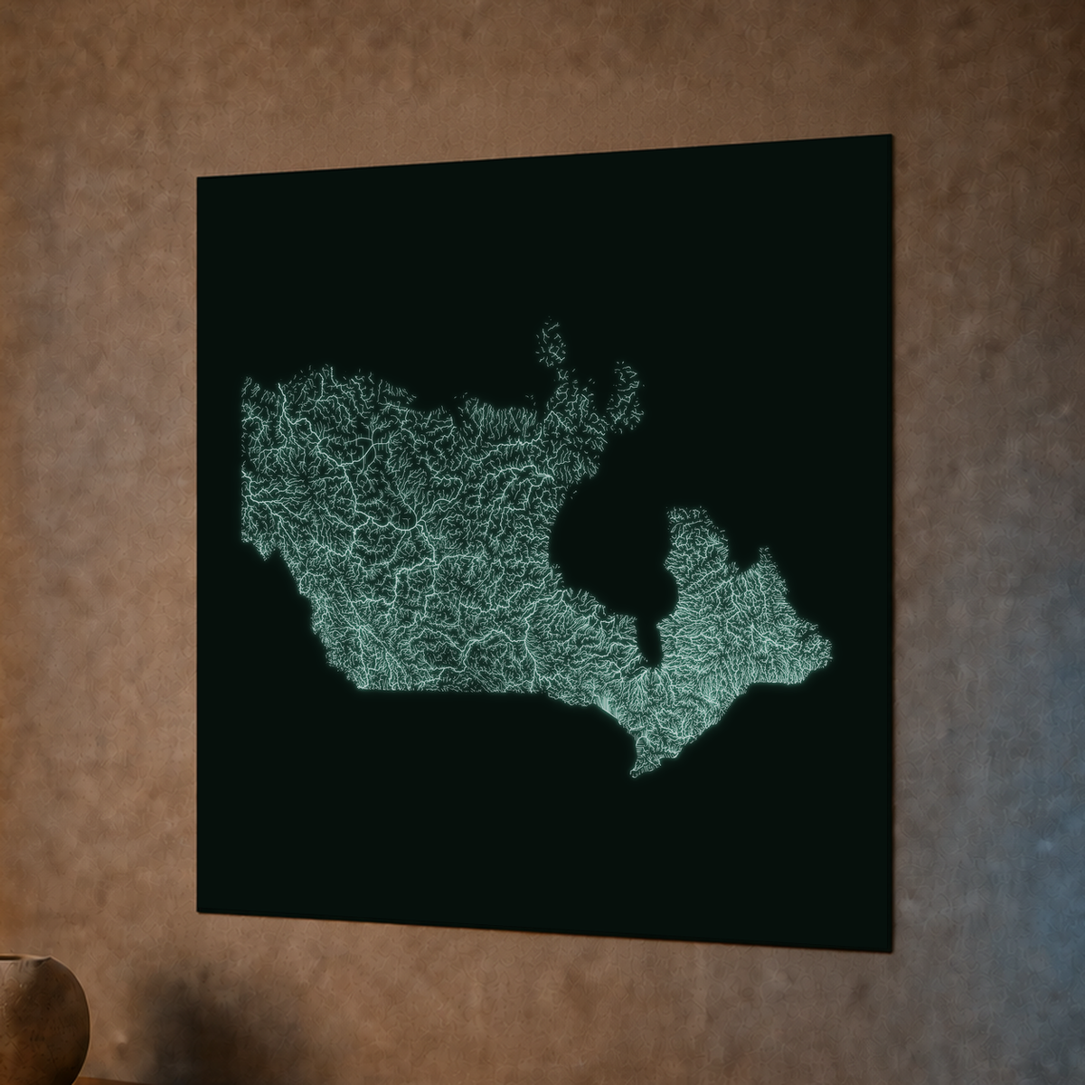 Mappa idrografica — Canada, poster fosforescente, 50 × 50 cm, vista notturna