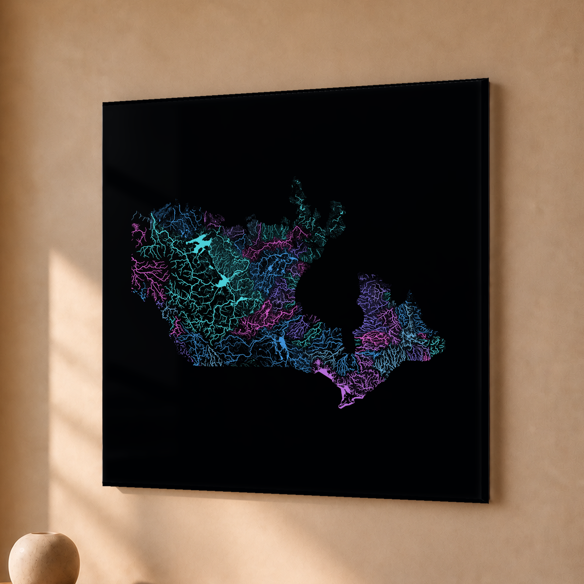 Beautiful Rivers — Canadá — Neon hidrográfico, Acrílico · 30 × 30 cm, Sem margem