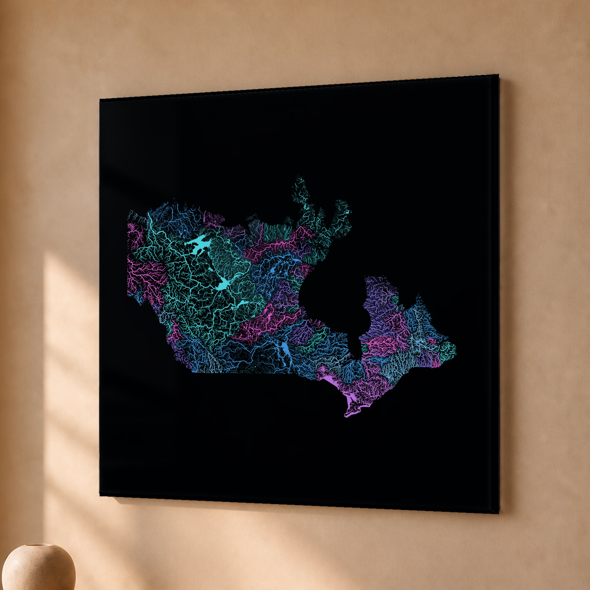 Beautiful Rivers — Canadá — Neon hidrográfico, Acrílico · 50 × 50 cm, Sem margem