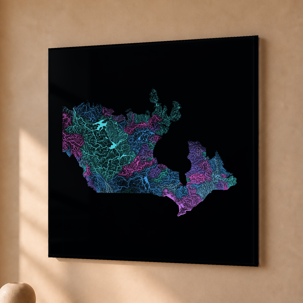 Beautiful Rivers — Canadá — Neon hidrográfico, Acrílico · 76 × 76 cm, Sem margem