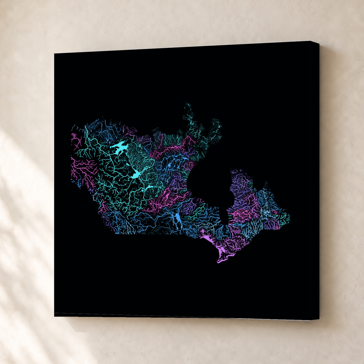 Beautiful Rivers — Canadá — Neon hidrográfico, Canvas · 30 × 30 cm, Sem margem