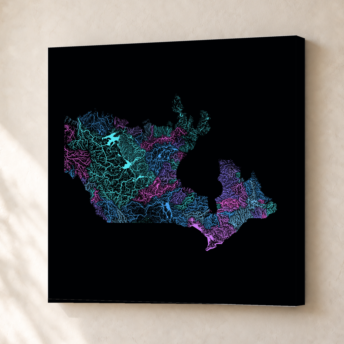 Beautiful Rivers — Canadá — Neon hidrográfico, Canvas · 50 × 50 cm, Sem margem