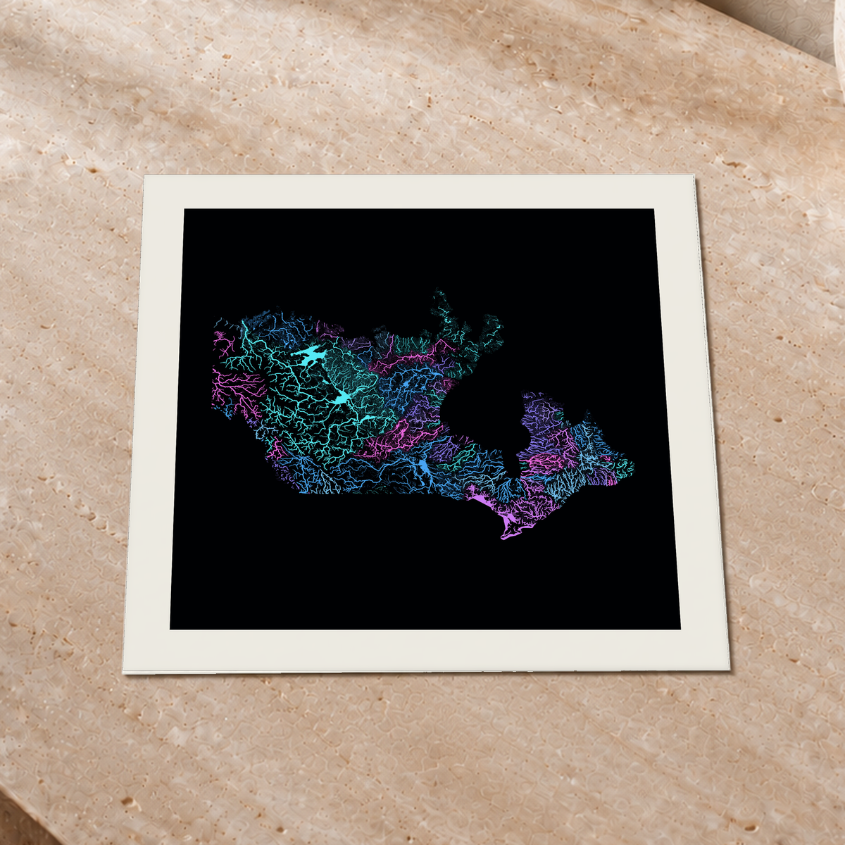 Beautiful Rivers — Canadá — Neon hidrográfico, Impressão fine art · 30 × 30 cm, Margem branca