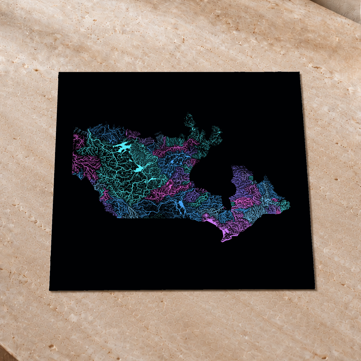 Beautiful Rivers — Canadá — Neon hidrográfico, Impressão fine art · 50 × 50 cm, Sem margem