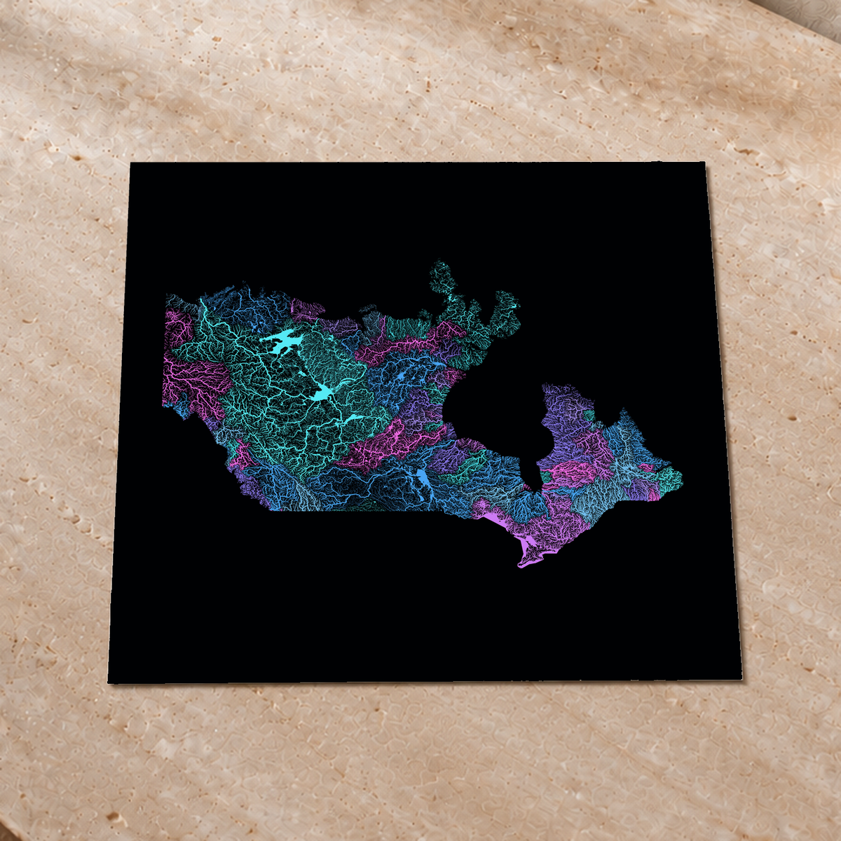 Beautiful Rivers — Canadá — Neon hidrográfico, Impressão fine art · 76 × 76 cm, Sem margem
