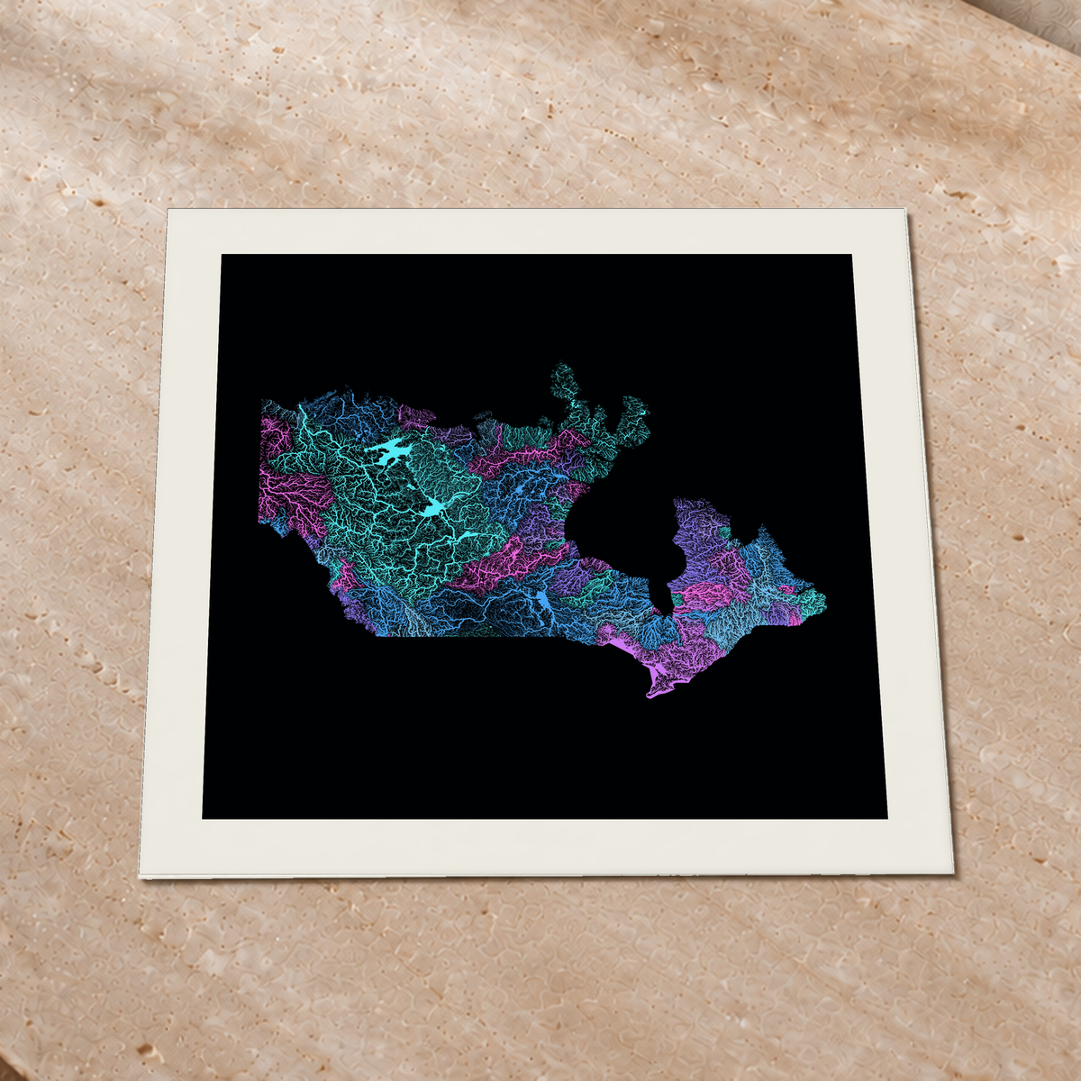Beautiful Rivers — Canadá — Neon hidrográfico, Impressão fine art · 76 × 76 cm, Margem branca