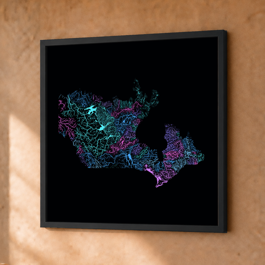 Beautiful Rivers — Canadá — Neon hidrográfico, Fine art emoldurado · 30 × 30 cm, Preto · Sem margem