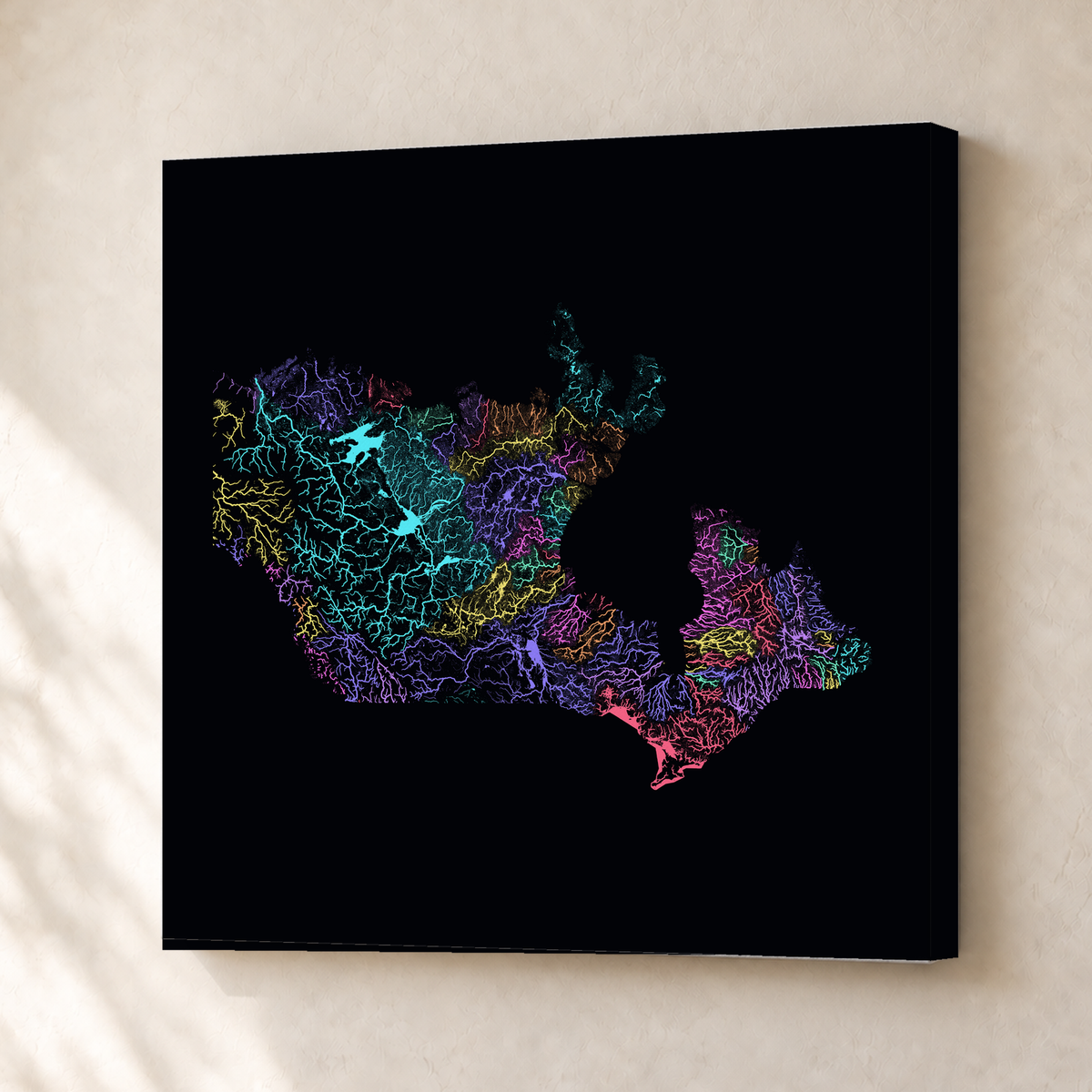 Beautiful Rivers — Canadá — Neon por território, Canvas · 30 × 30 cm, Sem margem