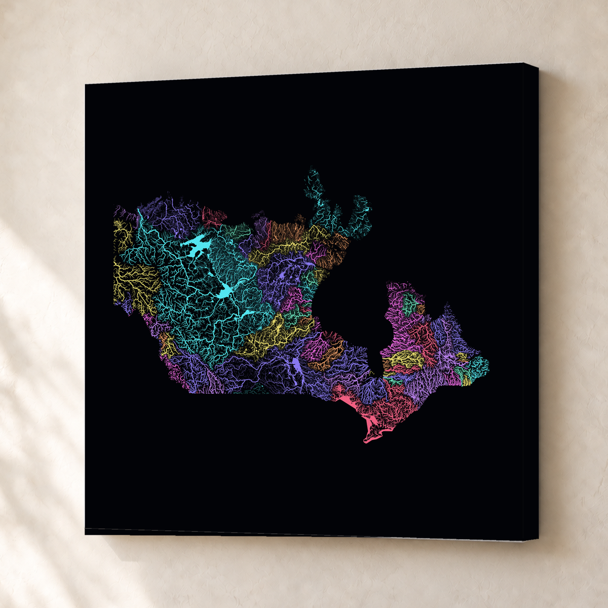 Beautiful Rivers — Canadá — Neon por território, Canvas · 50 × 50 cm, Sem margem