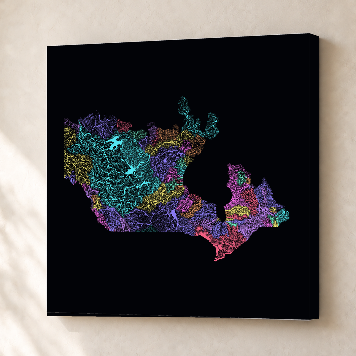 Beautiful Rivers — Canadá — Neon por território, Canvas · 76 × 76 cm, Sem margem