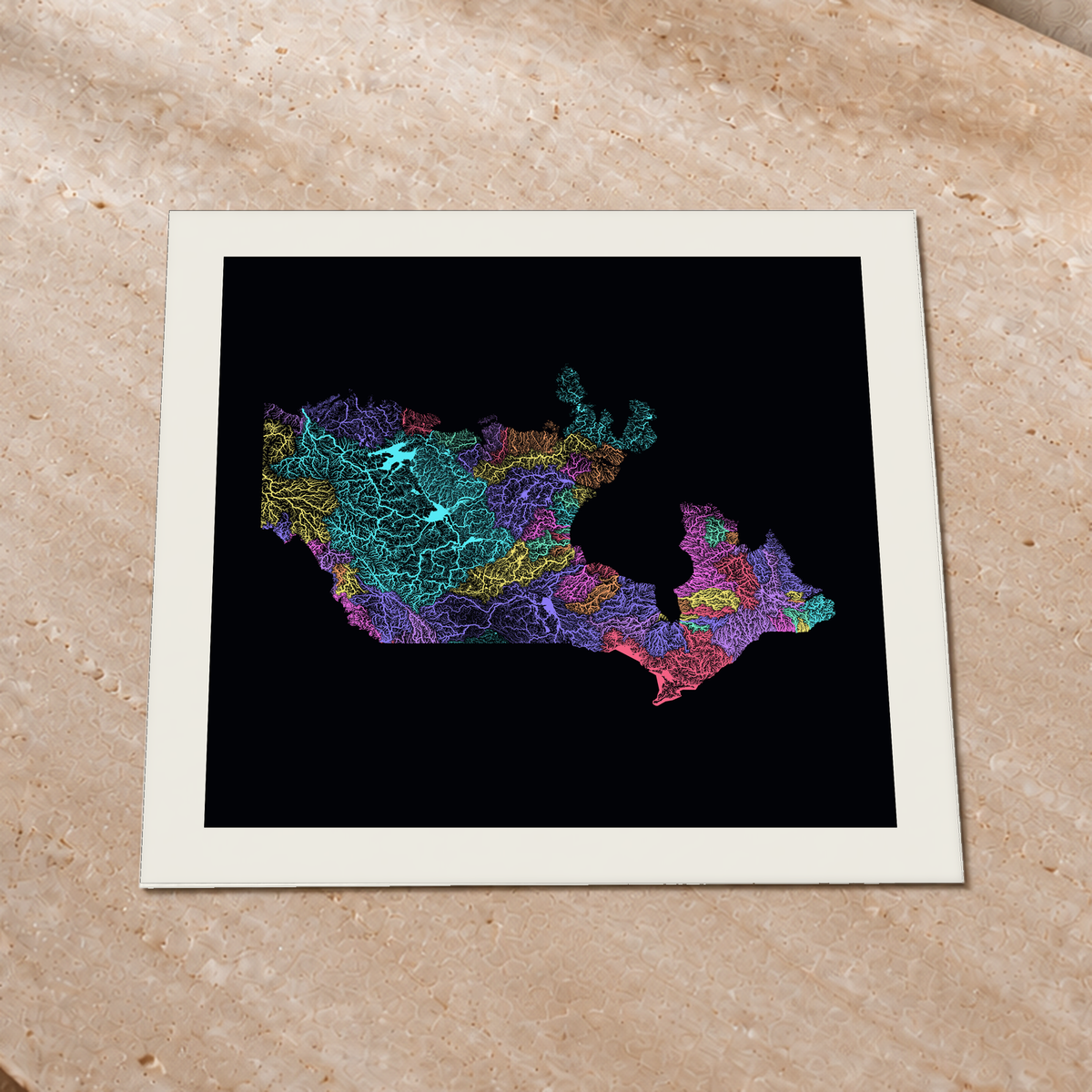 Beautiful Rivers — Canadá — Neon por território, Impressão fine art · 76 × 76 cm, Margem branca