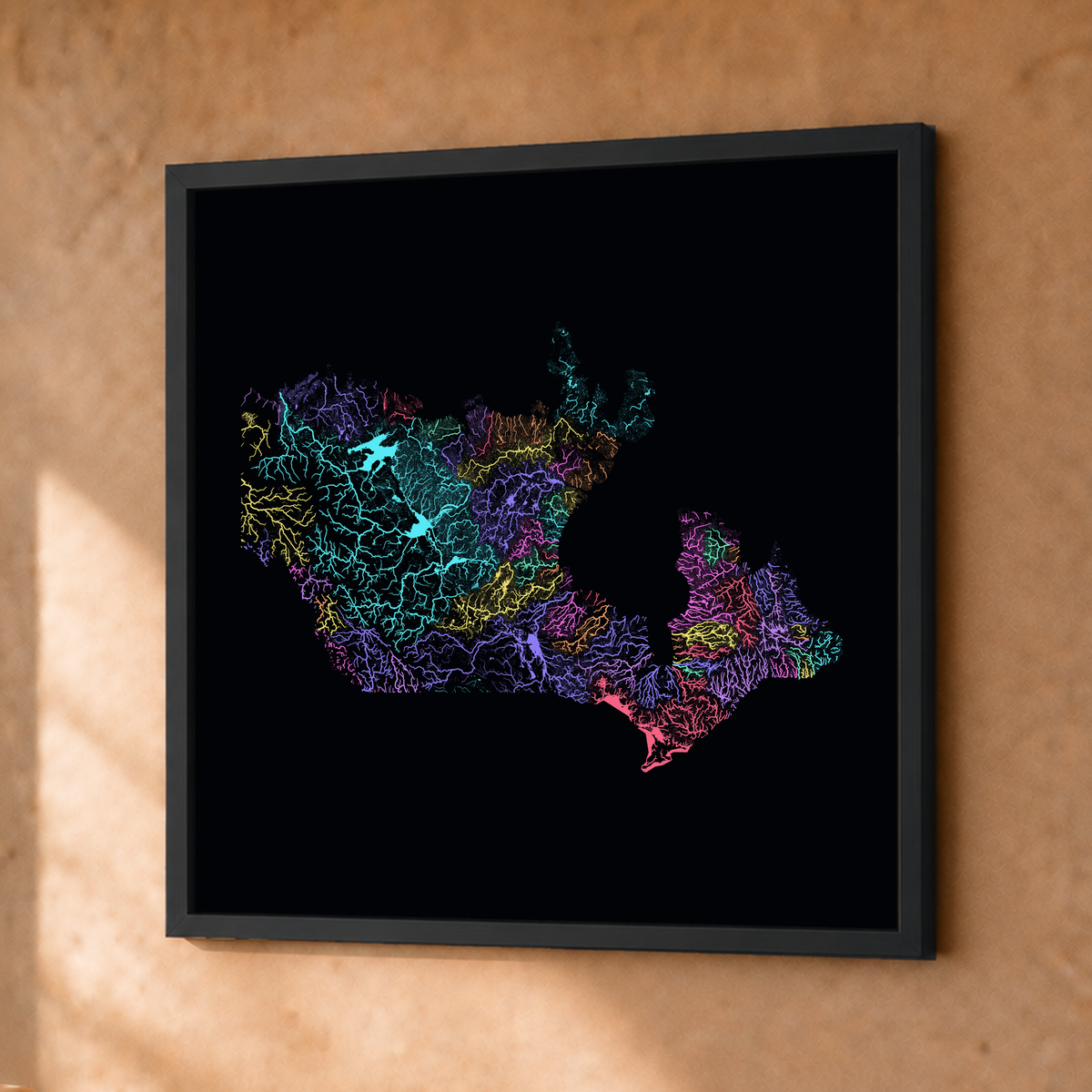 Beautiful Rivers — Canadá — Neon por território, Fine art emoldurado · 30 × 30 cm, Preto · Sem margem
