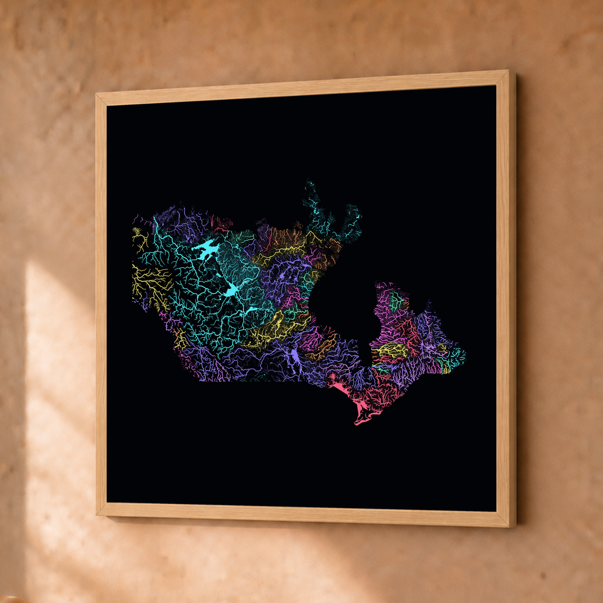 Beautiful Rivers — Canadá — Neon por território, Fine art emoldurado · 30 × 30 cm, Natural · Sem margem