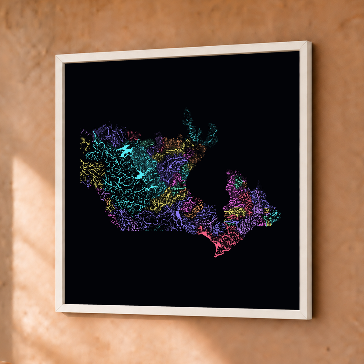 Beautiful Rivers — Canadá — Neon por território, Fine art emoldurado · 30 × 30 cm, Branco · Sem margem