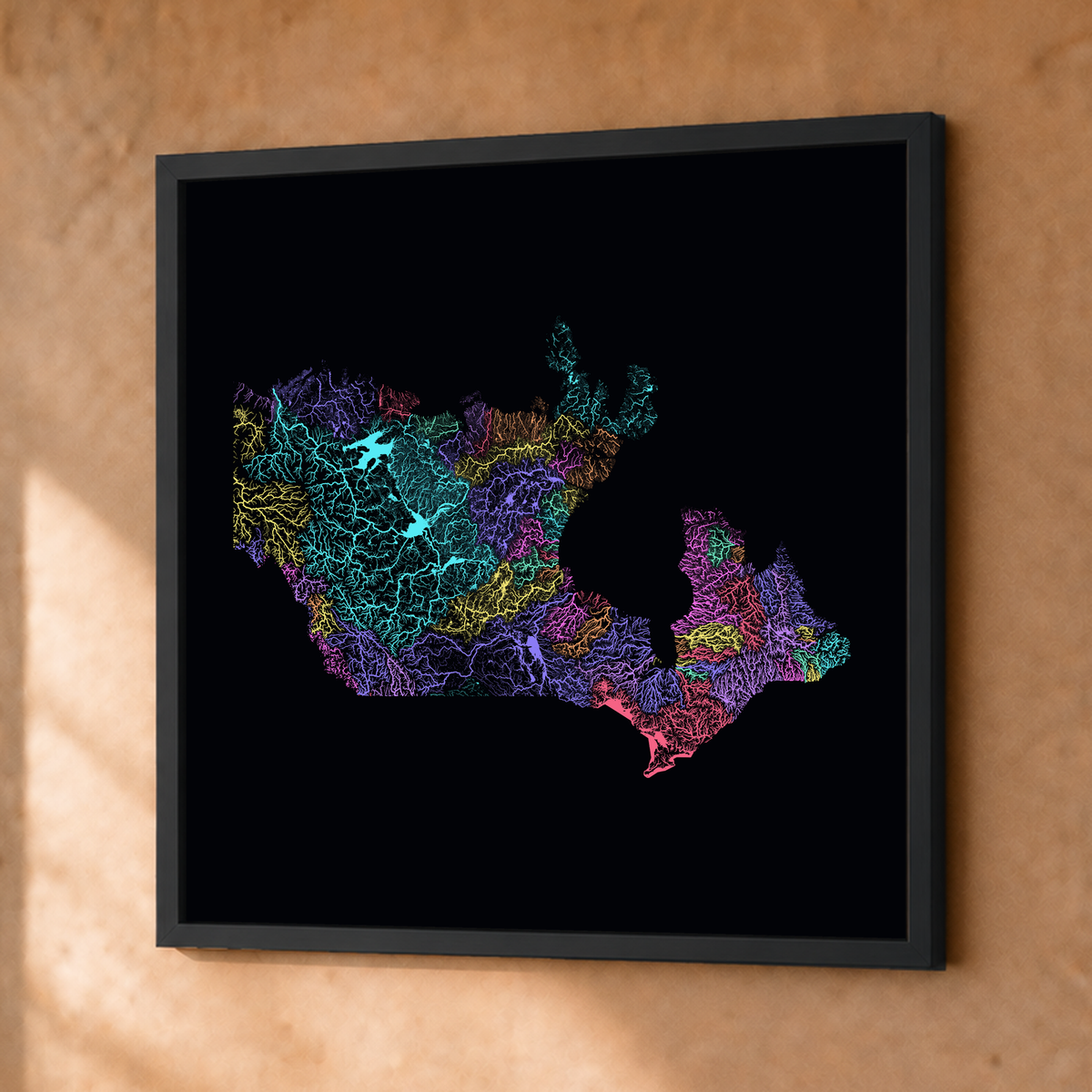 Beautiful Rivers — Canadá — Neon por território, Fine art emoldurado · 50 × 50 cm, Preto · Sem margem