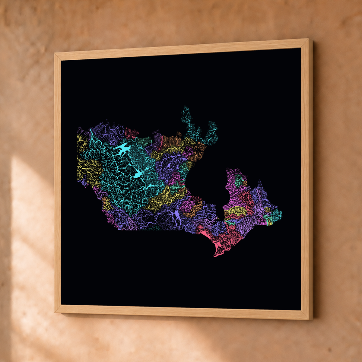 Beautiful Rivers — Canadá — Neon por território, Fine art emoldurado · 50 × 50 cm, Natural · Sem margem