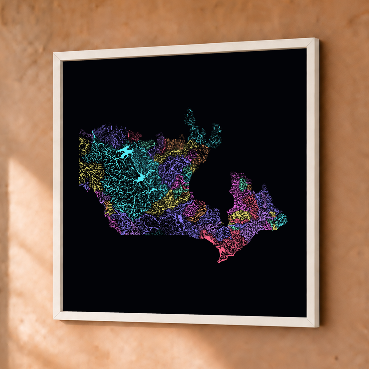 Beautiful Rivers — Canadá — Neon por território, Fine art emoldurado · 50 × 50 cm, Branco · Sem margem