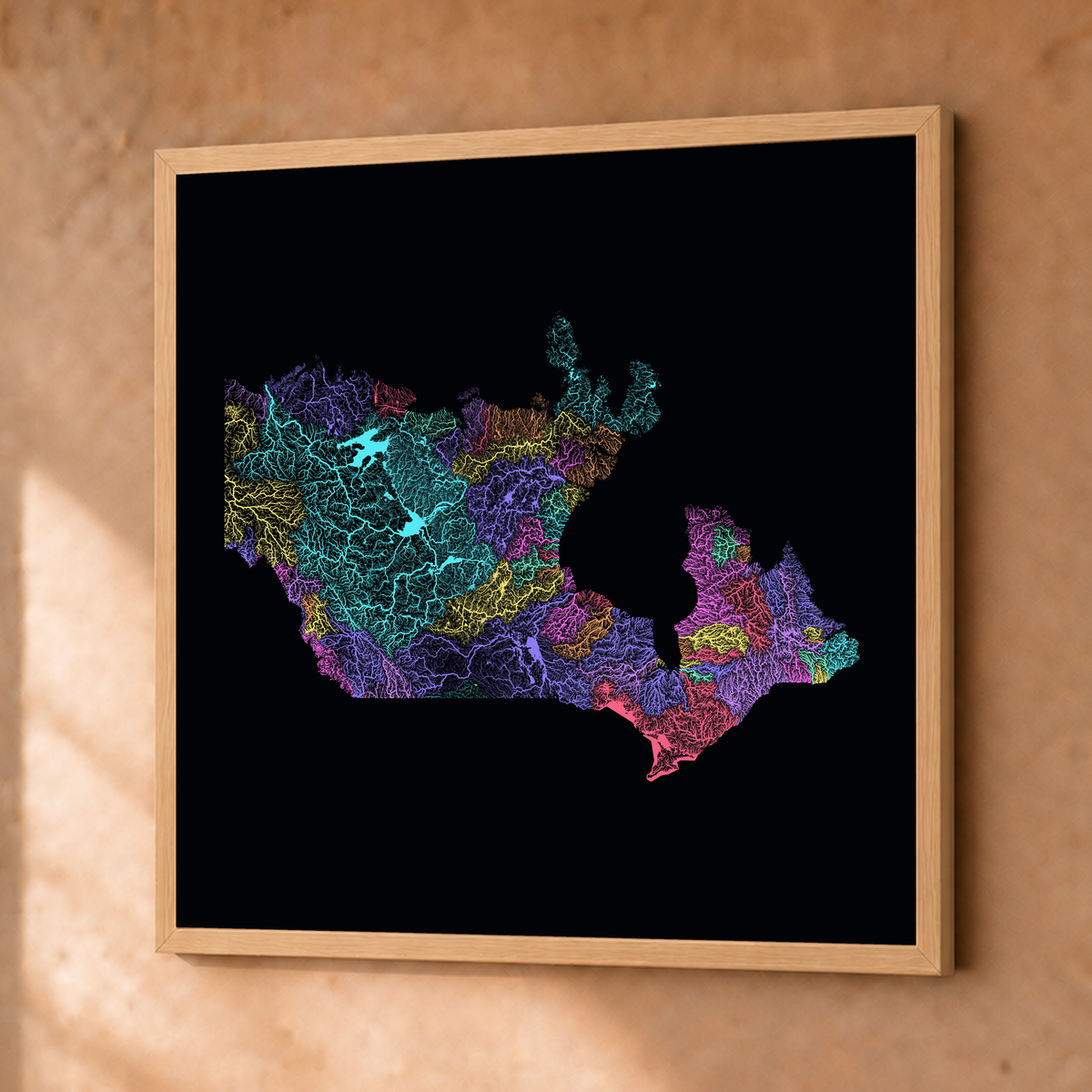 Beautiful Rivers — Canadá — Neon por território, Fine art emoldurado · 76 × 76 cm, Natural · Sem margem