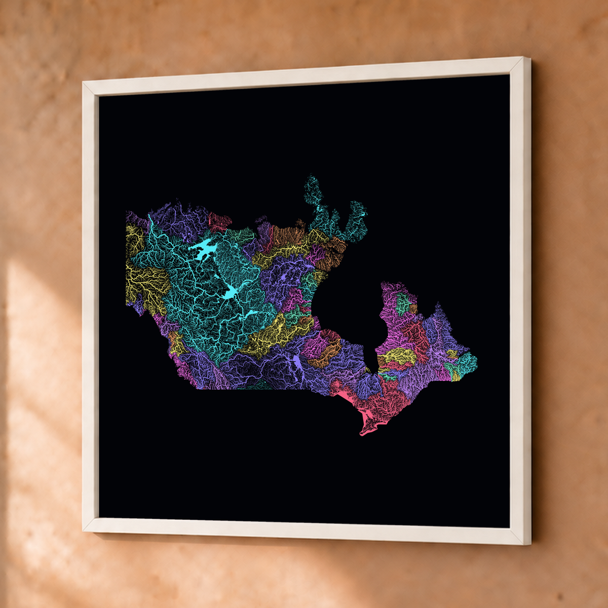 Beautiful Rivers — Canadá — Neon por território, Fine art emoldurado · 76 × 76 cm, Branco · Sem margem