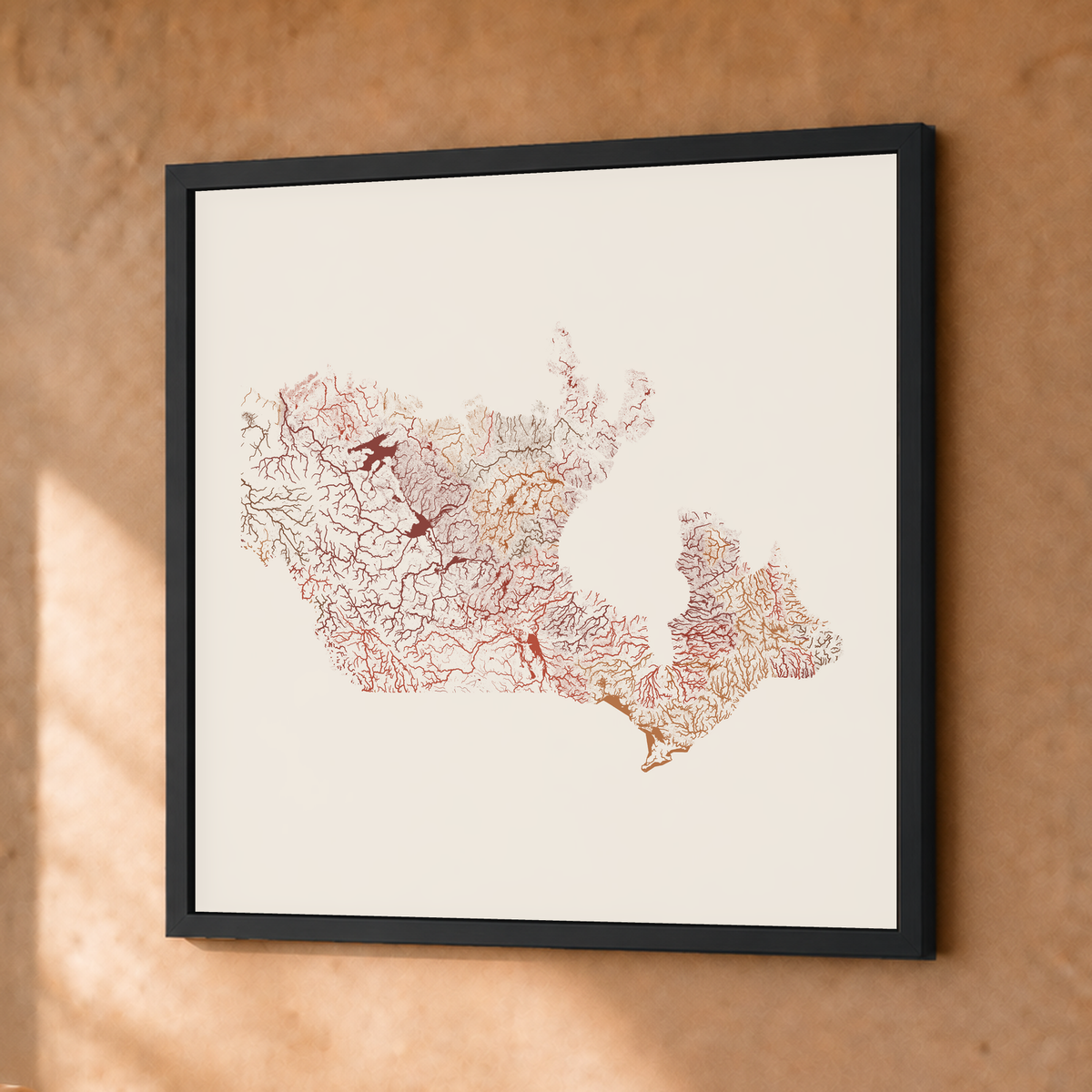 Beautiful Rivers — Canadá — Terracota e areia, Fine art emoldurado · 30 × 30 cm, Preto · Sem margem