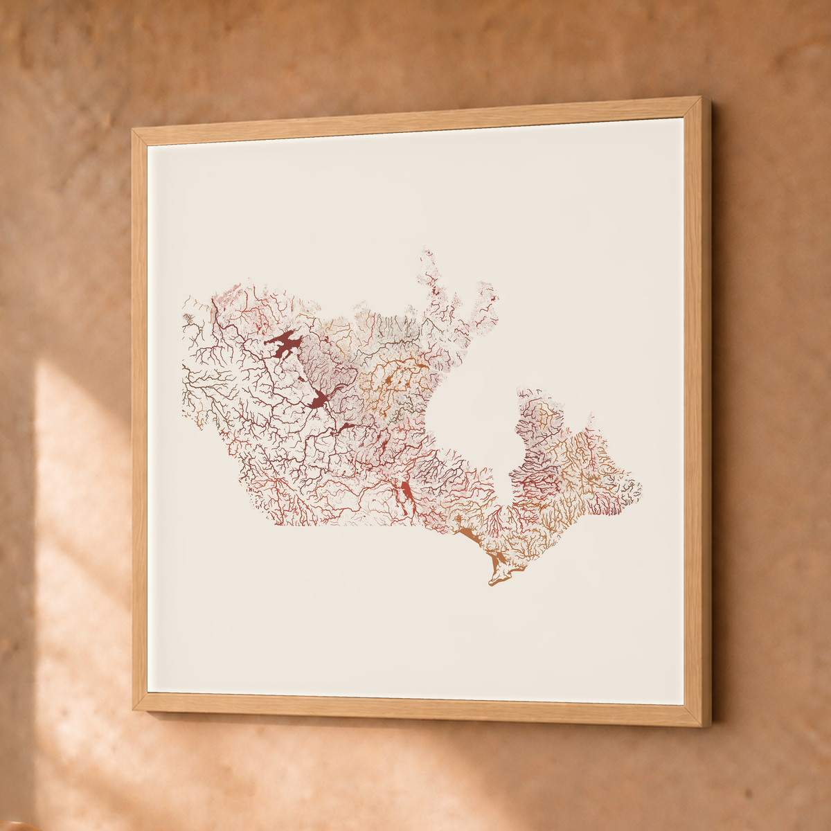 Beautiful Rivers — Canadá — Terracota e areia, Fine art emoldurado · 30 × 30 cm, Natural · Sem margem