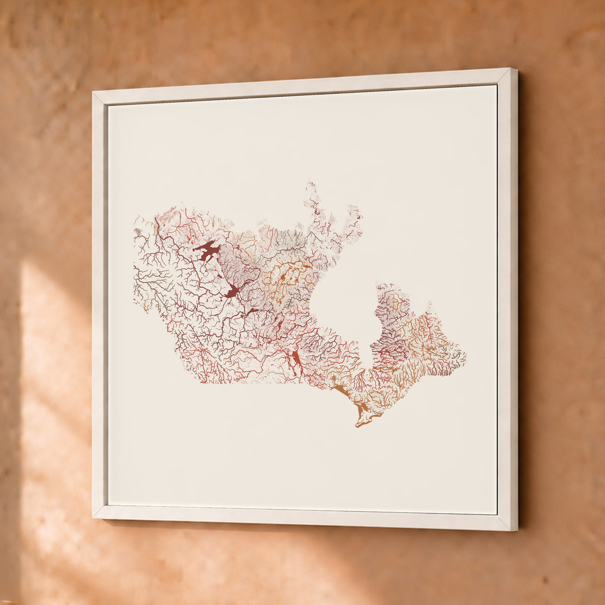 Beautiful Rivers — Canadá — Terracota e areia, Fine art emoldurado · 30 × 30 cm, Branco · Sem margem