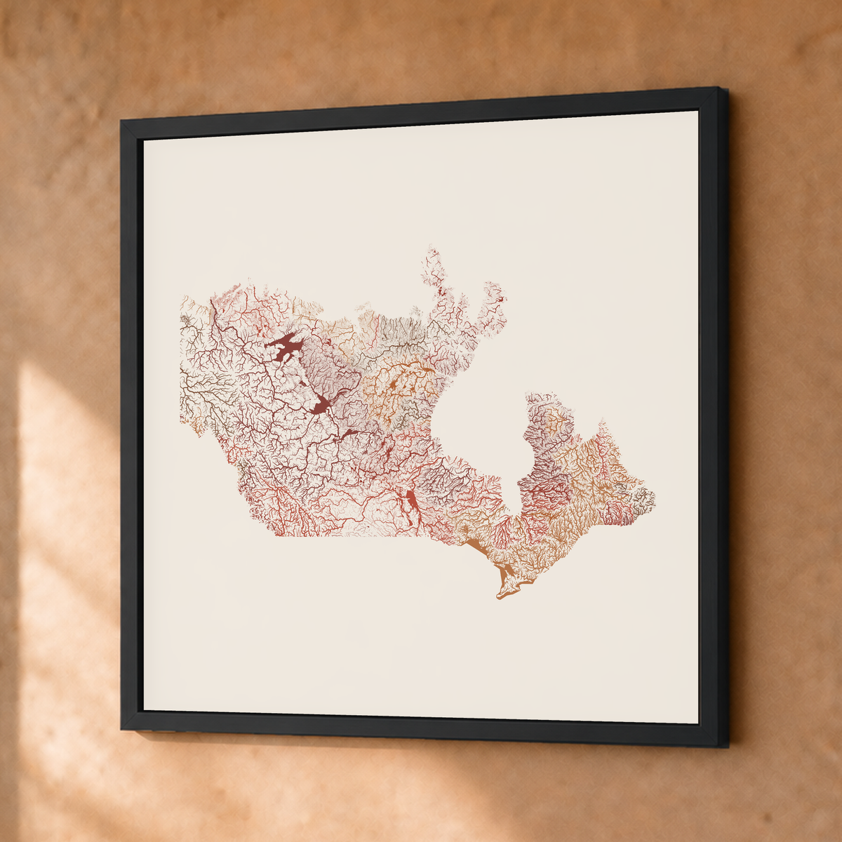 Beautiful Rivers — Canadá — Terracota e areia, Fine art emoldurado · 50 × 50 cm, Preto · Sem margem