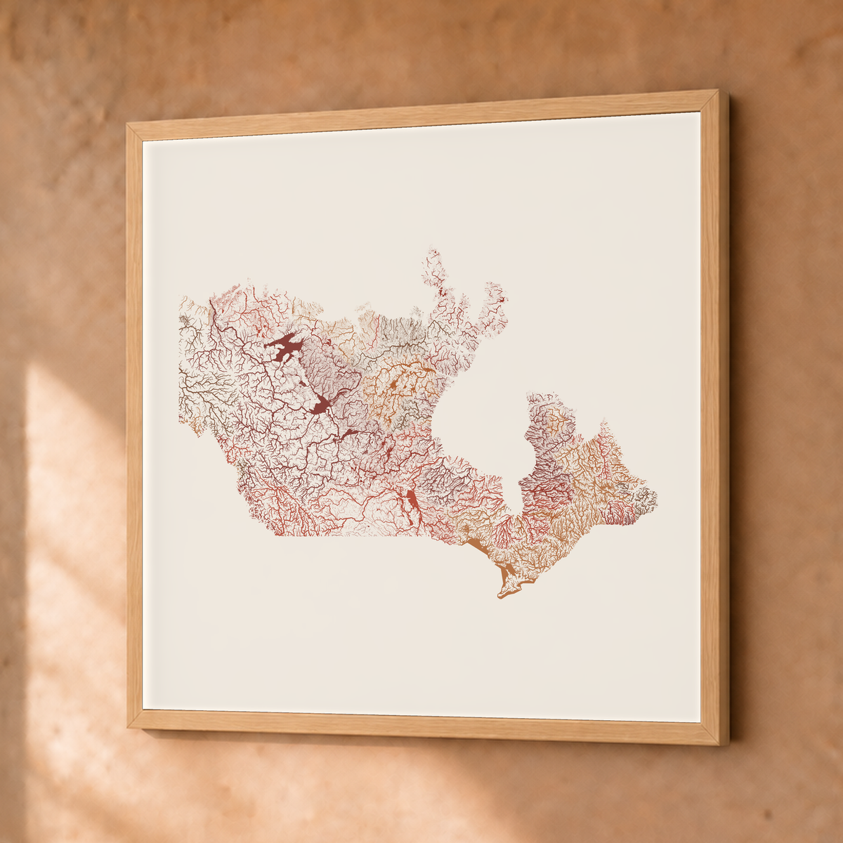 Beautiful Rivers — Canadá — Terracota e areia, Fine art emoldurado · 50 × 50 cm, Natural · Sem margem