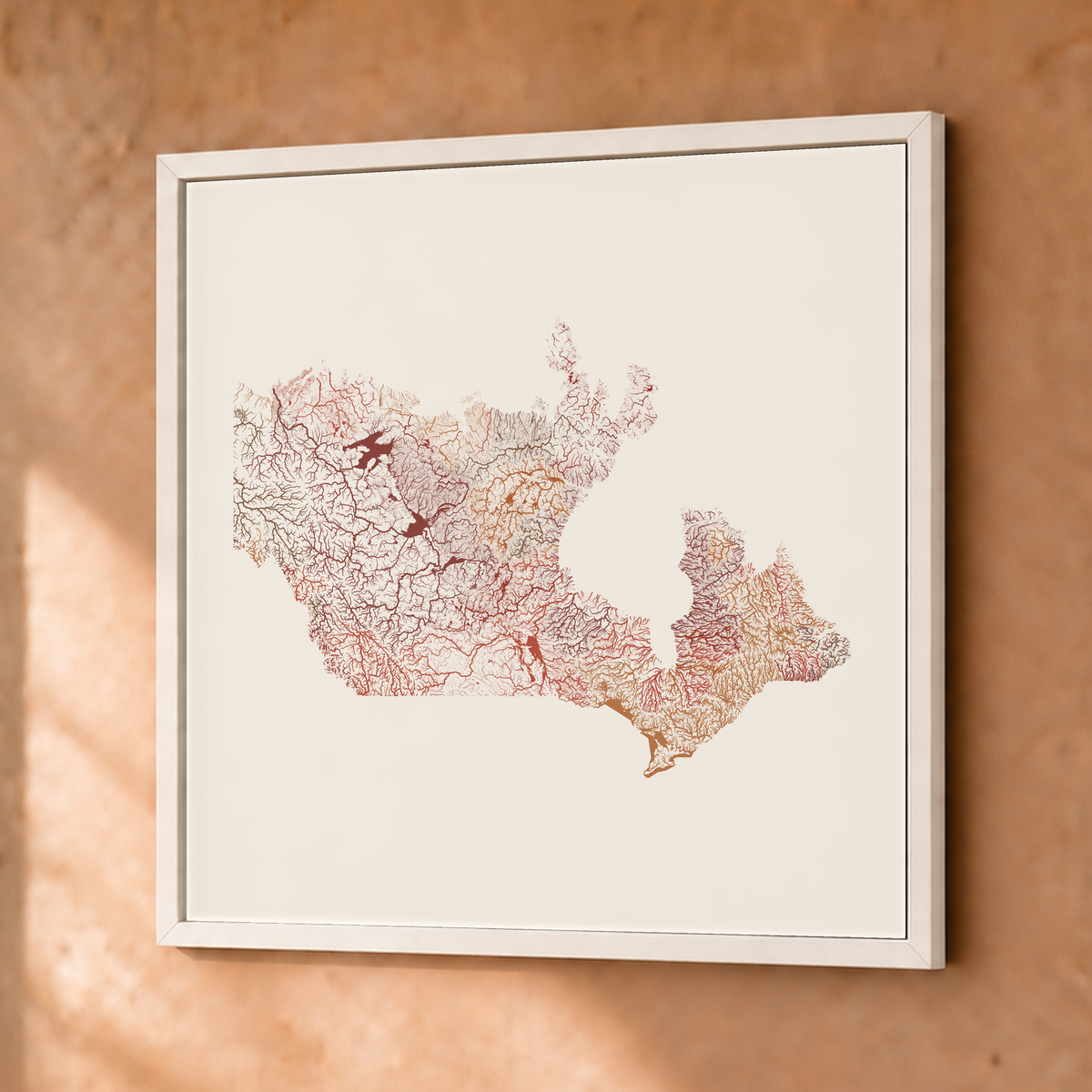 Beautiful Rivers — Canadá — Terracota e areia, Fine art emoldurado · 50 × 50 cm, Branco · Sem margem