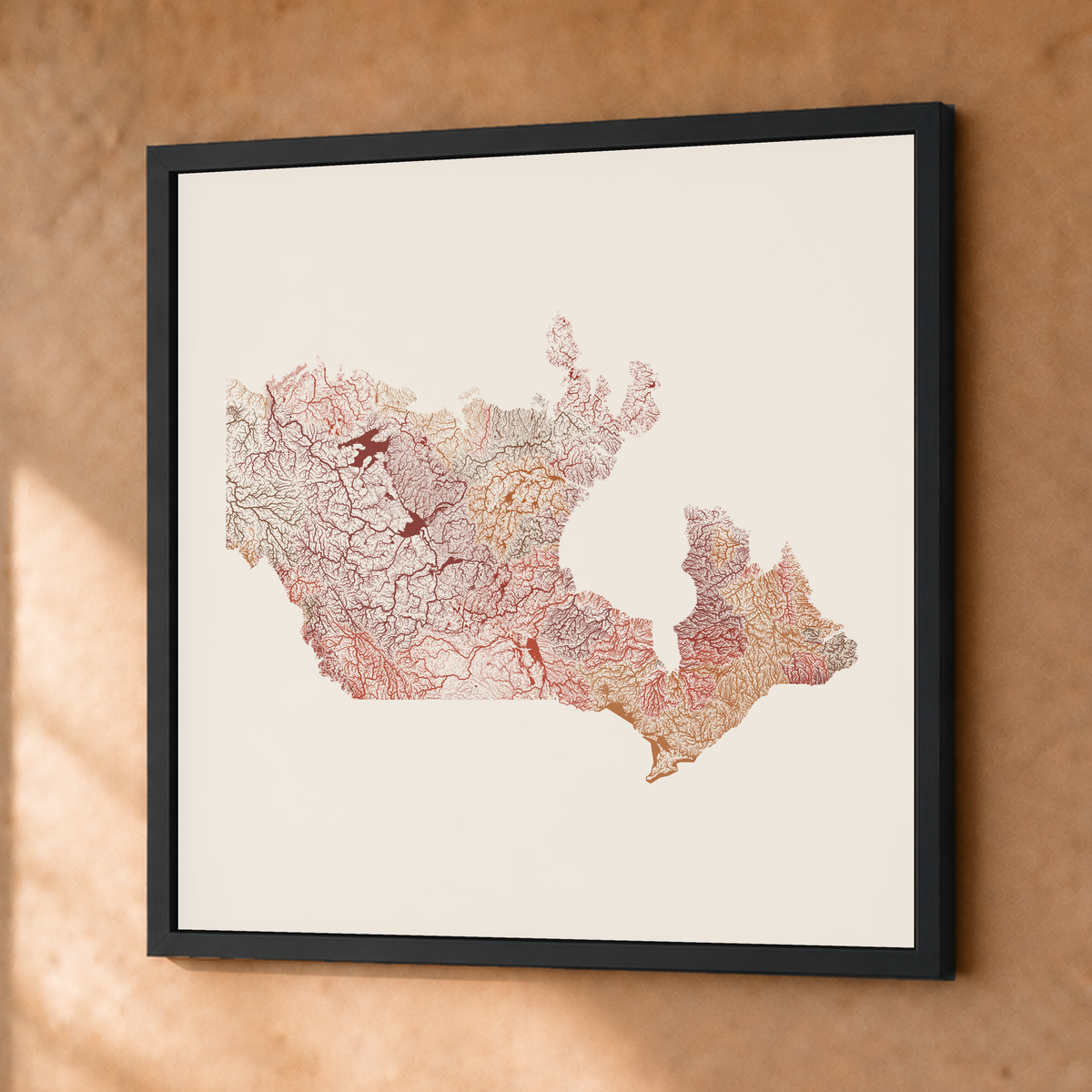 Beautiful Rivers — Canadá — Terracota e areia, Fine art emoldurado · 76 × 76 cm, Preto · Sem margem