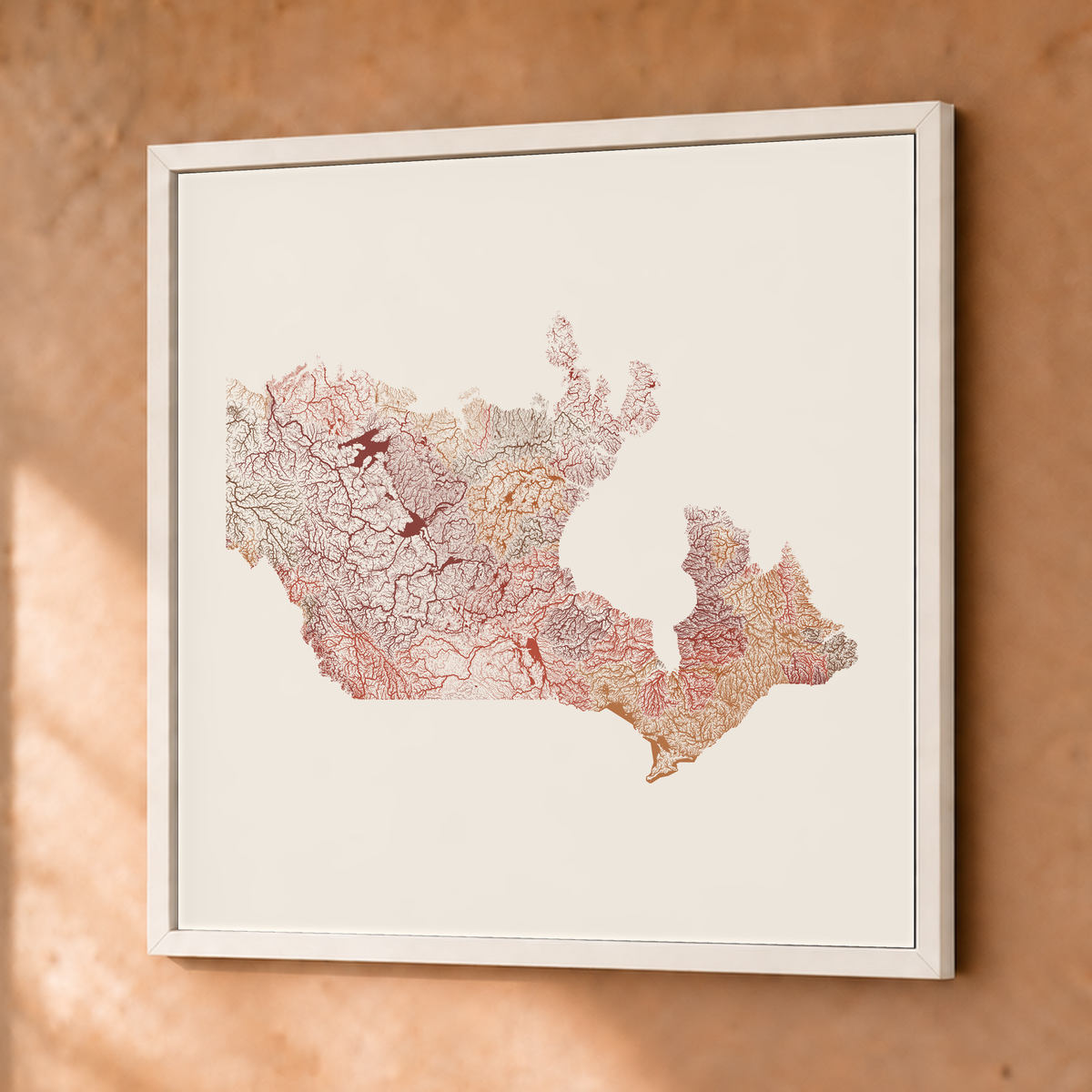 Beautiful Rivers — Canadá — Terracota e areia, Fine art emoldurado · 76 × 76 cm, Branco · Sem margem