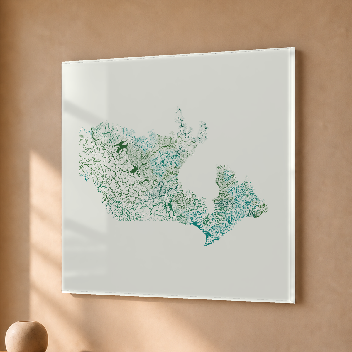 Beautiful Rivers — Canadá — Verde jade e porcelana, Acrílico · 30 × 30 cm, Sem margem