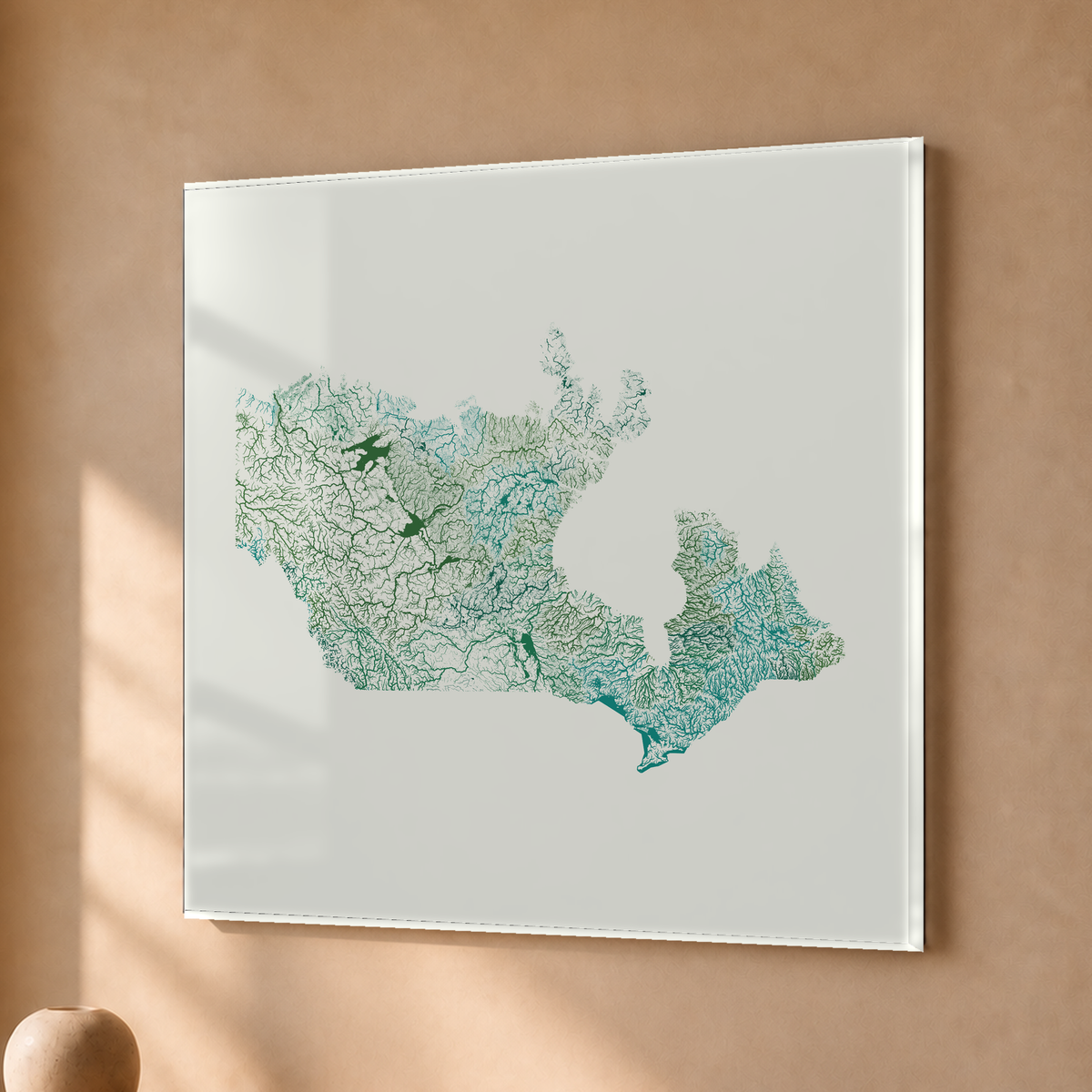 Beautiful Rivers — Canadá — Verde jade e porcelana, Acrílico · 50 × 50 cm, Sem margem