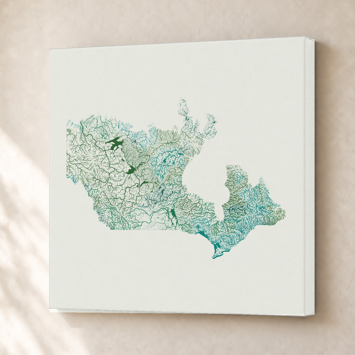 Beautiful Rivers — Canadá — Verde jade e porcelana, Canvas · 50 × 50 cm, Sem margem