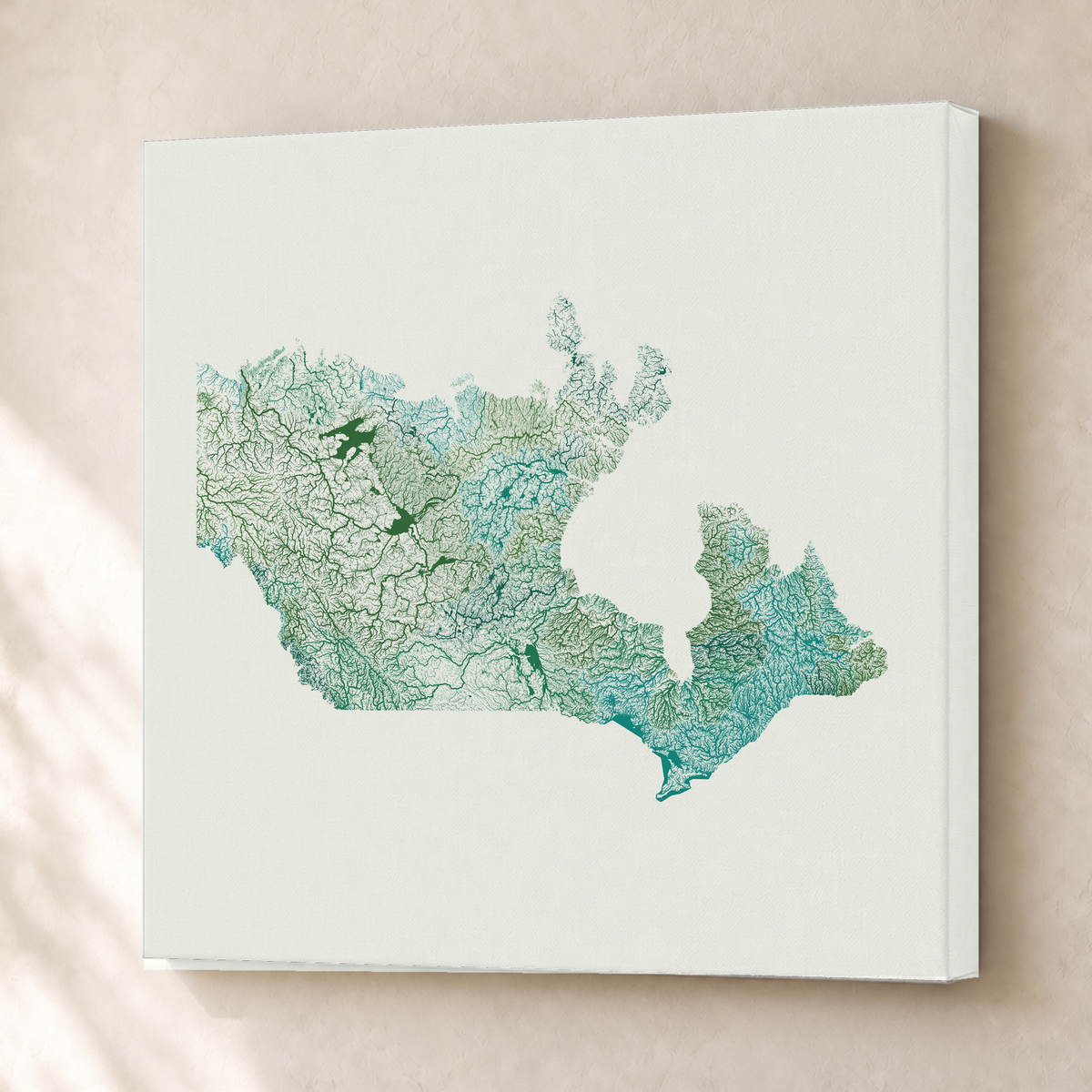 Beautiful Rivers — Canadá — Verde jade e porcelana, Canvas · 76 × 76 cm, Sem margem