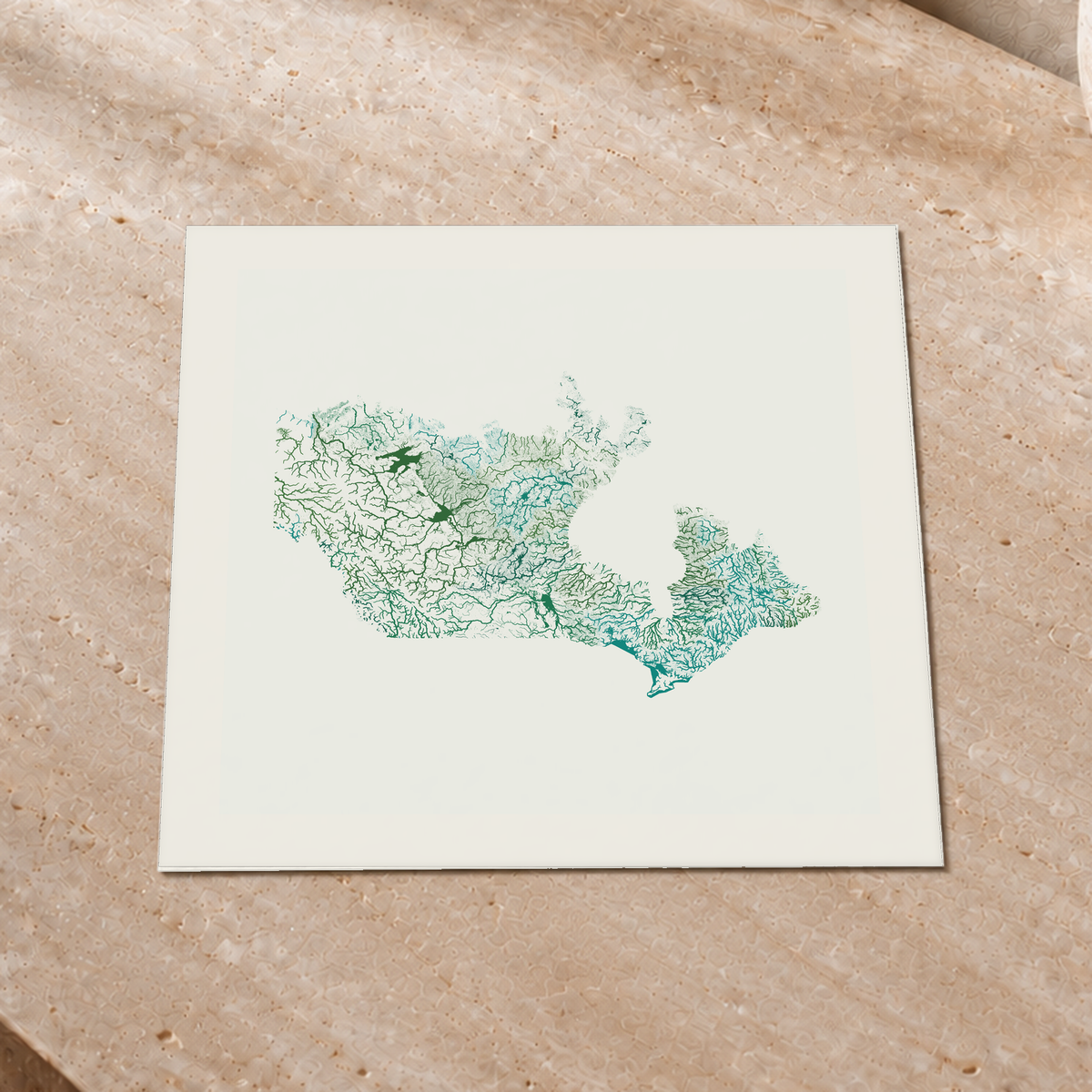 Beautiful Rivers — Canadá — Verde jade e porcelana, Impressão fine art · 30 × 30 cm, Margem branca